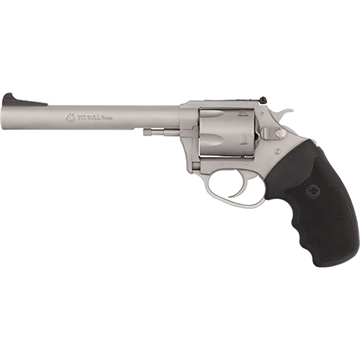 Picture of Charter Arms Pitbull Large 9mm Luger, 5 Shot 6" Matte Stainless Steel Barrel, Cylinder & Frame w/Black Finger Grooved Rubber Grip 79960