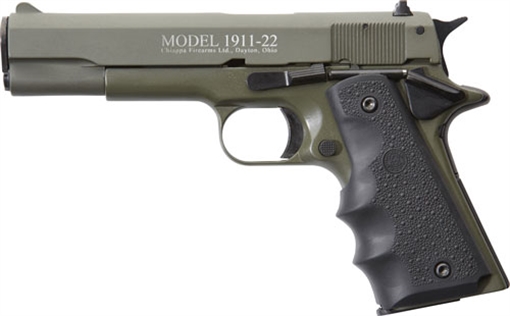Picture of Chiappa Firearms 1911-22 22 LR 10+1 5" OD Green Serrated Steel Slide & Beavertail Frame, Black Hogue Rubber w/Finger Grooves Grip 401121