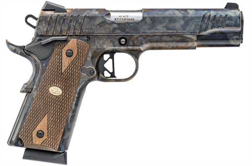 Picture of Charles Daly 1911 Superior, Semi-automatic, 1911, Metal Frame Pistol, Full Size, 45 ACP, 5" Barrel, Case Hardened Finish, Diamond Checkered Walnut Grips, Novak Sights, Manual Safety, 8 Rounds, 2 Magazines 440.181