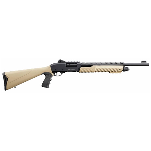 Picture of Charles Daly 301, Pump, 12 Gauge, 3" Chamber, 18.5" Barrel, Matte Finish, Black, Flat Dark Earth Polymer Stock, Ghost Ring Sight Front Sight, 5 Rounds, Includes Beretta/Benelli MC-1 Mobil Choke 930.279 930279
