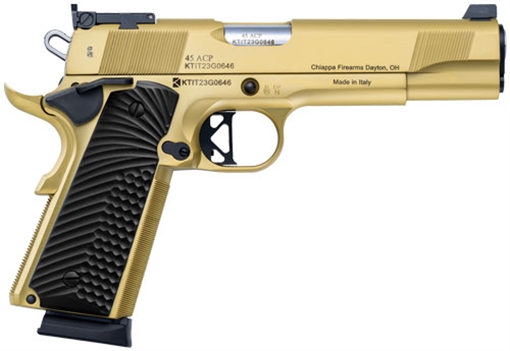Picture of Charles Daly 1911 Empire, Semi-automatic Pistol, 1911, Metal Frame Pistol, Full Size, 45 ACP, 5" Barrel, PVD Finish, Gold, G10 Grips, Adjustable Rear Sight, Manual Safety, 8 Rounds, 2 Magazines 440.182