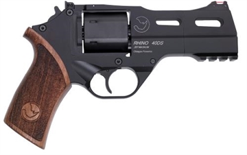 Picture of Chiappa Firearms Rhino 40DS Revolver, Double Action/Single Action, 357 Magnum/38 Special, 4" Barrel, Alloy, Black, Walnut Grips, Fiber Optic Front Sight, Adjustable Rear Sight, 6 Rounds, 3 Moon Clips 340.219
