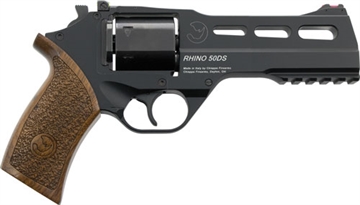 Picture of Chiappa Firearms Rhino 50DS Revolver, Double Action/Single Action, 9MM, 5" Barrel, Alloy, Black, Walnut Grips, Fiber Optic Front Sight, Adjustable Rear Sight, 6 Rounds, 3 Moon Clips 340.245 340245