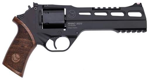 Picture of Chiappa Firearms Rhino 60DS Revolver, Double Action/Single Action, 357 Magnum/38 Special, 6" Barrel, Alloy, Black, Walnut Grips, Fiber Optic Front Sight, Adjustable Rear Sight, 6 Rounds, 3 Moon Clips 340.221