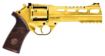 Picture of Chiappa Firearms Rhino 60DS, Revolver, Double/Single Action, 357 Magnum/38 Special, 6" Barrel, Alloy Frame, Walnut Grips, 6Rd, Gold PVD Finish, 3 Moon Clips, Adjustable Rear Sight and Fiber Optic Front 340.225 340225