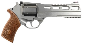 Picture of Chiappa Firearms Rhino 60DS Revolver, Double Action/Single Action, 357 Magnum/38 Special, 6" Barrel, Alloy, Nickel Finish, Walnut Grips, Fiber Optic Front Sight, Adjustable Rear Sight, 6 Rounds, 3 Moon Clips 340.224