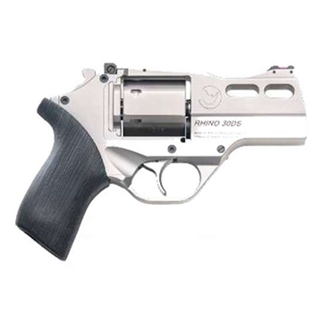 Picture of Chiappa Firearms Rhino 30DS Revolver, Double Action/Single Action, 357 Magnum/38 Special, 3" Barrel, Alloy, Nickel Finish, Rubber Grips, Fiber Optic Front Sight, Adjustable Rear Sight, 6 Rounds, 3 Moon Clips 340.290
