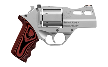 Picture of Chiappa Firearms Rhino, Revolver, Double Action/Single Action, 357 Magnum/38 Special, 3" Barrel, Alloy, Stainless Finish, Silver, Wood Grips, Fiber Optic Front Sight, Adjustable Rear Sight, 6 Rounds 340.308 8053800941532