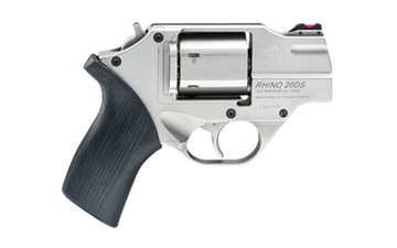 Picture of Chiappa Firearms Rhino 200DS Revolver, Double Action/Single Action, 357 Magnum/38 Special, 2" Barrel, Alloy, Nickel Finish, Rubber Grips, 6 Rounds, Includes Leather Holster and 3 Moon Clips CF340.218