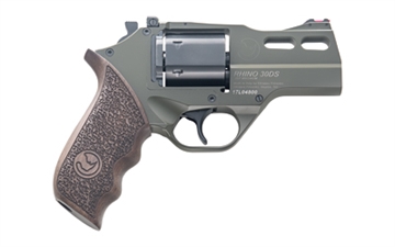 Picture of Chiappa Firearms Rhino 30DS Revolver, Double Action/Single Action, 357 Magnum/38 Special, 3" Barrel, Alloy, Olive Drab Green, Walnut Grips, Fiber Optic Front Sight, Adjustable Rear Sight, 6 Rounds, 3 Moon Clips 340.285