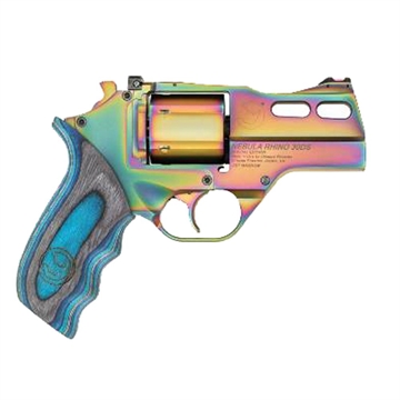 Picture of Chiappa Firearms Rhino 30DA Nebula *CA Compliant 357 Mag 6 Shot, 3" Rainbow PVD Steel Vent Rib Barrel & Cylinder, Rainbow PVD Aluminum Frame, Blue Laminate Grip, Exposed Hammer CF340319