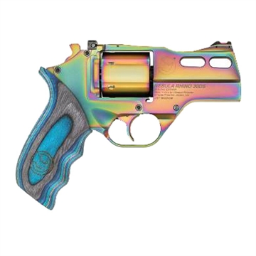 Picture of Chiappa Firearms Rhino 30DS Nebula 357 Mag 6 Shot, 3" Rainbow PVD Steel Vent Rib Barrel & Cylinder, Rainbow PVD Aluminum Frame, Blue Laminate, Grip Exposed Hammer 340319