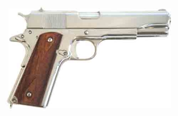 Picture of Cimarron 1911A1, Semi-automatic, 1911, Metal Frame Pistol, Full Size, 45ACP, 5" Barrel, Steel, Nickel Finish, Wood Grips, Fixed Sights, 8 Rounds, 1 Magazine 1911N00