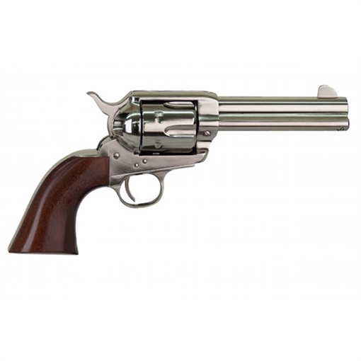 Picture of Cimarron Pistolero 45 Colt (LC) 6 Shot, 4.75" Nickel-Plated Steel Barrel, Cylinder & Frame, Wide Front Sight, Smooth Walnut Grip PPP45N