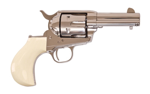 Picture of Cimarron Doc Holiday, Single Action Only, 45LC, 3.5" Barrel, Steel, Nickel Finish, Simulated Ivory Grips, Fixed Sights, 6 Rounds, Doc Holiday Engraved Backstrap, Leather Shoulder Holster, Bone Gripped Push Dagger CA346DOC