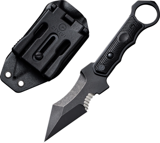 Picture of Civivi Knives C20037B-1 Orthrus 3.76" Fixed Karambit/Straight Black Stonewashed Nitro-V Steel Blade, 4.30" Black w/Finger Ring G10 Handle C20037B-1 C20037B1