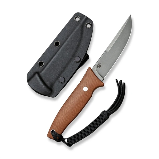 Picture of Civivi Knives C19046-5 Tamashii 4.07" Fixed Straight Back Plain Gray Stonewashed D2 Steel Blade, 4.73" Brown Textured Canvas Micarta Handle C19046-5 C190465