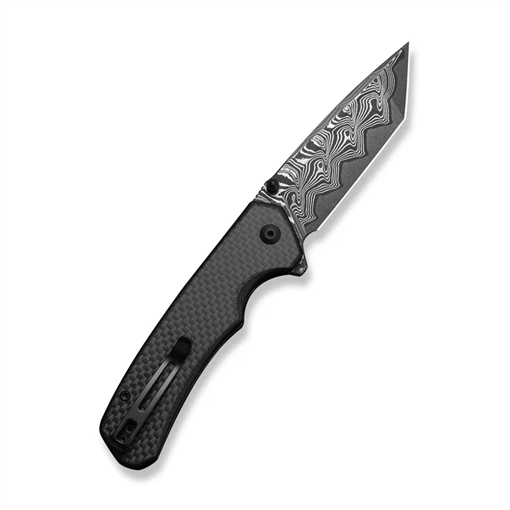 Picture of CIVIVI Knives Button Lock Brazen Flipper & Thumb Stud Knife Twill Carbon Fiber Overlay On Black G10 Handle (3.46"" Damascus Blade) C19059C-DS1 724065715654