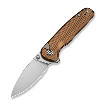 Picture of CIVIVI Knives Mini Shakan Flipper & Thumb Stud & Button Lock Knife Ripple Patterned Coyote Brown Aluminum Handle (2.48"" Satin Finished Nitro-V Blade) C20052F-3 724065715791
