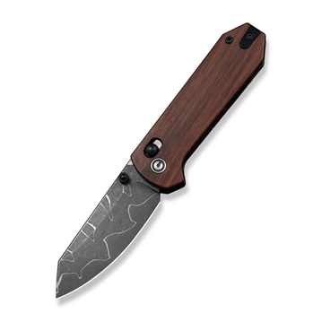 Picture of CIVIVI Knives Yonder Thumb Stud & Crossbar Lock Knife Guibourtia Wood Handle (2.88"" New Damascus Blade with Jagged Pattern) C23073B-DS2