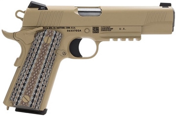 Picture of Colt Mfg M45AI Marine 1911 45 ACP 7+1 5" Stainless National Match Barrel, Brown Decobond Serrated Stainless Steel Slide & Frame w/Picatinny Rail, Desert Tan G10 Grip, Ambidextrous O1070M45