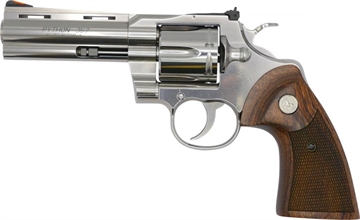 Picture of Colt's Manufacturing Python, Revolver, Double/Single Action Only, 357 Magnum, 4.25" Barrel, Steel, Stainless Finish, Walnut Grips, Red Ramp Front/Adjustable Rear Sight, 6 Rounds PYTHON-SP4WTS PYTHONSP4WTS