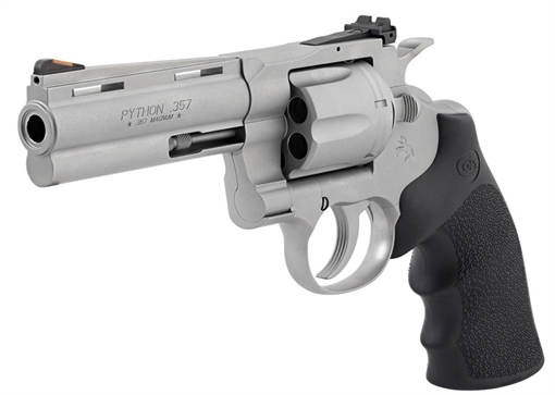Picture of Colt's Manufacturing Python, Double/Single Action, Steel Frame Revolver, 357 Magnum/38 Special, 4.25" Barrel, Stainless Steel, Bead Blast Finish, Black Hogue Rubber Grips, Blade Front/Adjustable Rear Sights, 6 Rounds PYTHON-SM4RTS PYTHONSM4RTS