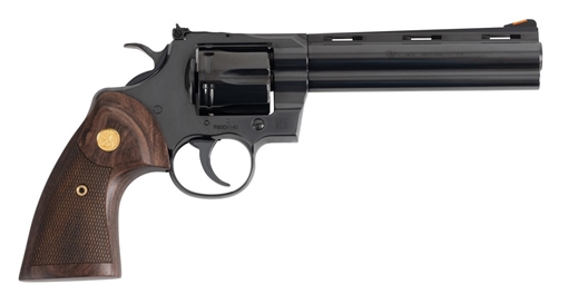 Picture of Colt Mfg PYTHONBP6WTS Python Target 357 Mag/38 Special 6 Shot 6" Matte Black Carbon Steel Recessed Target Vent Rib Barrel, Cylinder & Frame, Walnut w/Medallion Grip, Exposed Hammer PYTHONBP6WTS PYTHON-BP6WTS
