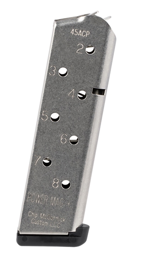 Picture of CMC Products 12131 Power Mag Plus 8rd 45 ACP Fits 1911 Government Stainless Steel w/ Black Base Pad 12131 M-PMP-45FS8