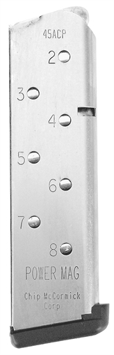 Picture of CMC Products 14131 Power Mag 8rd 45 ACP Fits 1911 Government Stainless Steel w/ Black Base Pad 14131 M-PM-45FS8