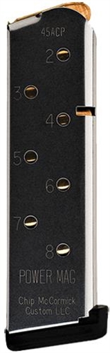 Picture of CMC Products 14132 Power Mag 8rd 45 ACP Fits 1911 Officer Stainless Steel w/ Black Base Pad 14132 M-PM-45CP8