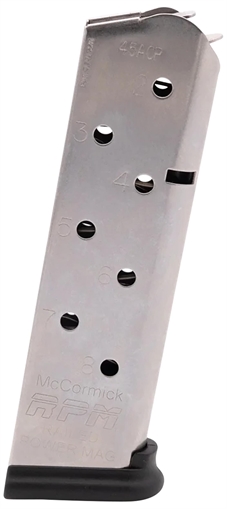 Picture of CMC Products 17130 Power Mag Railed 8rd 45 ACP Fits 1911 Government Stainless Steel w/ Black Base Pad 17130 M-RPM-45FS8