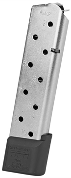 Picture of CMC Products 17150 Power Mag Railed 10rd 45 ACP Fits 1911 Government Stainless Steel w/ Black Base Pad 17150 M-RPM-45FS10