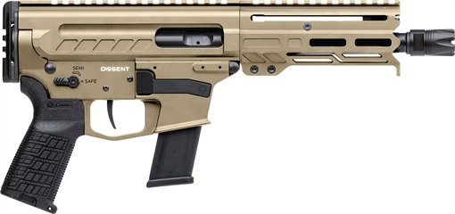 Picture of CMMG Dissent MKG 45 ACP 13+1 6.50" Black Nitride Medium Taper Threaded Barrel, CMMG 5.5" M-LOK Handguards, Coyote Tan Cerakote Aluminum Picatinny Rail Receiver, CMMG Zeroed Grips 45A4C0FCT
