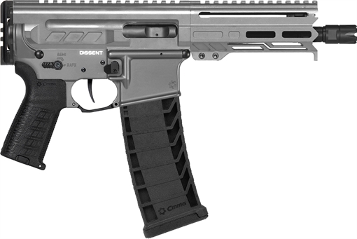 Picture of CMMG Dissent MK4 9mm Luger 33+1 6.50", Tungsten Gray Rec, Picatinny Brace Adapter, 5.50" M-LOK Handguard, Left Side Charging Handle, Zeroed Linear Comp, Zeroed Drop-In Single Stage Trigger 94A6867TNG