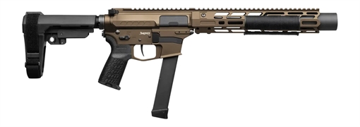 Picture of CMMG 99A6832-MB Zeroed Banshee MkGs 9mm Luger 33+1 6.50" Black Nitride Threaded Barrel, Midnight Bronze Cerakote Aluminum Receiver w/Picatinny Rail, M-LOK Handguard, Black Polymer CMMG RipBrace, CMMG