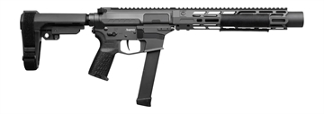 Picture of CMMG 99A6832-TNG Zeroed Banshee MkGs 9mm Luger 33+1 6.50" Black Nitride Threaded Barrel, Tungsten Cerakote Aluminum Receiver w/Picatinny Rail, M-LOK Handguard, Black Polymer CMMG RipBrace, CMMG Zeroed