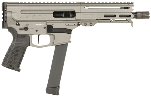 Picture of CMMG Dissent MKGS 9mm Luger 33+1 6.50", Tungsten Gray Rec, Picatinny Brace Adapter, 5.50" M-LOK Handguard, Left Side Charging Handle, Zeroed Linear Comp, TriggerTech Trigger 99A68A2TNG