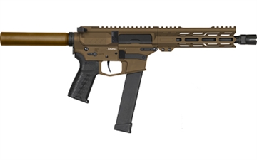 Picture of CMMG Banshee MK10, Semi-automatic Pistol, 10MM, 8" Threaded Barrel, .578x28, CMMG Zeroed Linear Compensator, Cerakote Finish, Midnight Bronze, M-LOK Handguard, CMMG Zeroed Polymer Grip, Pistol Tube, Manual Safety, 30 Rounds, 1 Magazine, Accepts GLOCK Pattern Magazines 10AE30F-MB 10AE30FMB