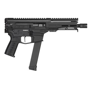 Picture of CMMG DISSENT MKGs, Semi-automatic Pistol, 9MM, 6.5" Barrel, CMMG Zeroed Linear Compensator, Cerakote Finish, Armor Black, 5.5" M-LOK Handguard, CMMG Zeroed Polymer Grip, 1913 Picatinny Rail End Cap, 33 Rounds, 2 Magazines, Accepts GLOCK Pattern Magazines 99A68A2-AB 99A68A2AB