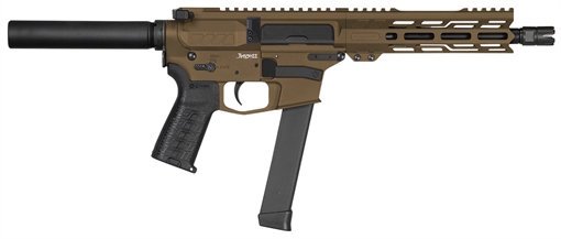 Picture of CMMG Banshee MKGS 9mm Luger 33+1 8", Midnight Bronze Rec, Buffer Tube (No Brace), EML7 M-LOK Handguard, Zeroed Linear Comp (Glock Mag Compatible) PE99A5163MB