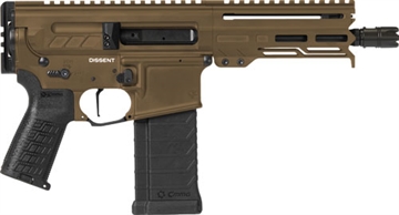 Picture of CMMG Dissent MK4, Semi-automatic Pistol, 5.7x28, 6.5" Barrel, Cerakote Finish, Midnight Bronze, Zeroed Linear Compensator, 5.5" Free Float M-LOK Handguard, Zeroed Pistol Grip, 1913 Picatinny Rail End Cap, Manual Safety, 32 Rounds, 2 Magazines 54AA847-MB 54AA847MB