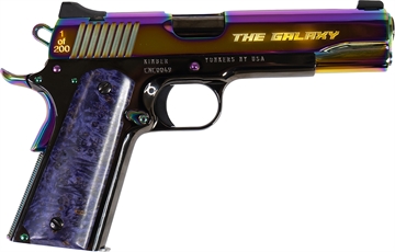 Picture of Cnc Firearms Kimber 1911 Galaxy 45 ACP 7+1 5" Polished Rainbow PVD Engraved "The Galaxy"/Serrated Slide, Purple Maple Burl Grip CNCGALAXY1911