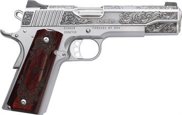Picture of Cnc Firearms Kimber 1911 Premier 45 ACP 7+1 5" Stainless Steel Barrel, Stainless Steel Engraved Scrollwork/Serrated Slide, Stainless Steel Frame, Engraved Rosewood Grip CNCPREMIER45