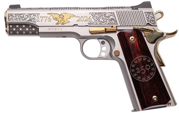 Picture of CNC Firearms CNCFREEDOM Kimber 1911 Freedom 45 ACP Stainless Barrel, Engraved w/Gold Plating Stainless Steel, Engraved Rosewood Grip