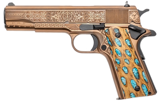 Picture of COLT AZTEC GOVERNMENT 1911 38 SUPER COPPER PVD/ENGRAVED CACTUS WOOD GRIP 1 OF 300 AZTEC1911