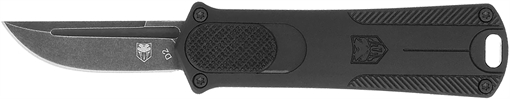 Picture of CobraTec Knives 952 *CA Compliant 1.75" OTF Drop Point Plain Stonewashed D2 Steel Blade, 3" Black Anodized Aluminum Handle CALI952BLKDNS