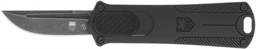 Picture of CobraTec Knives 952 *CA Compliant 1.75" OTF Drop Point Plain Stonewashed D2 Steel Blade, 3" Black Anodized Aluminum Handle CALI952BLKDNS