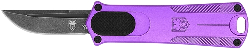 Picture of CobraTec Knives California 952 *CA Compliant 1.75" OTF Drop Point Plain Black Stonewashed D2 Steel Blade, 3" Purple Anodized Aluminum Handle CALI952PURDNS