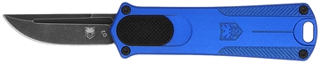 Picture of CobraTec Knives California 952 *CA Compliant 1.75" OTF Drop Point Plain Black Stonewashed D2 Steel Blade, 3" Blue Anodized Aluminum Handle CALI952BLUDNS